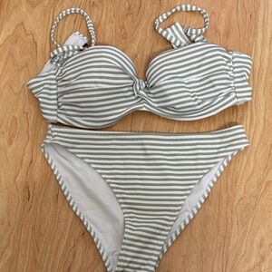 H&M Green and White Striped Bikini